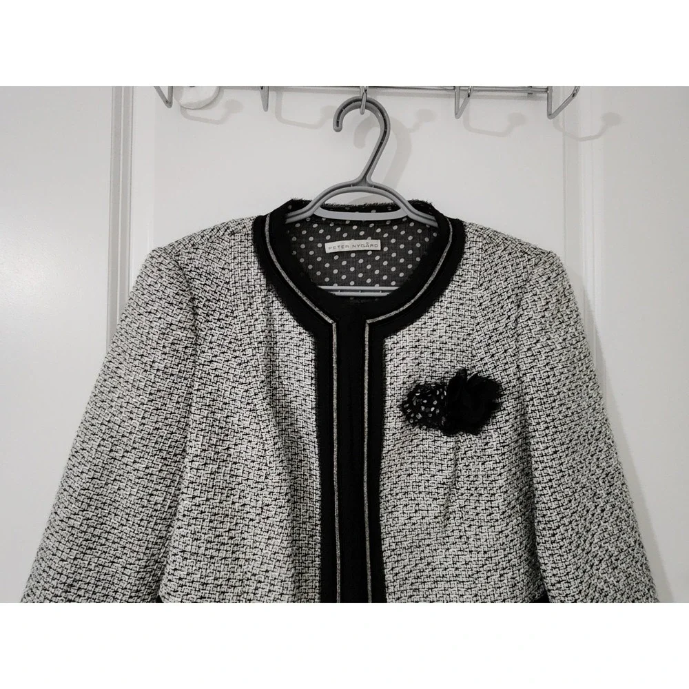 PETER NYGARD Women's Lined Coat Knit Black White Pockets‎ Size S